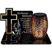Lampiony i znicze - ZNICZ SOLARNY LED WIECZNY PODSTAWKA NA CMENTARZ GRÓB Krzyż EFEKT PŁOMIENIA DLA RODZICÓW - miniaturka - grafika 1