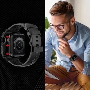 Kingxbar CYF148 2w1 pancerne etui Apple Watch SE, 6, 5, 4 (44 mm) ze stali nierdzewnej z paskiem czarne - Akcesoria do smartwatchy - miniaturka - grafika 10