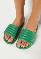 Klapki i japonki damskie - Zielone Basenowe Klapki z Pikowanym Paskiem Mezia - miniaturka - grafika 1