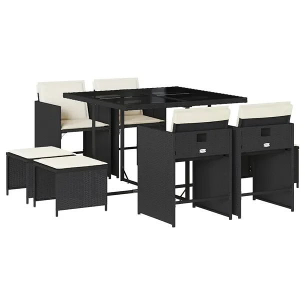 Zestaw mebli ogrodowych rattan PE - 110x106x73 cm, czarny
