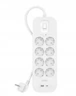 Listwy zasilające - Belkin SurgePlus 8xFR 1xUSB-A 1xUSB-C 900J 2M - miniaturka - grafika 1