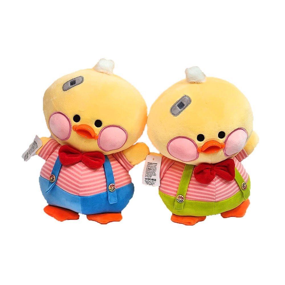 MASKOTKA KACZUSZKA PLUSZOWA 27 CM W OGRODNICZKACH