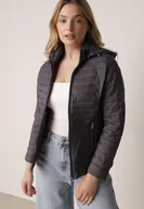 Kurtki damskie - Szara Pikowana Kurtka Przejściowa z Kapturem z Lamówką i Ściągaczami Zidara - miniaturka - grafika 1