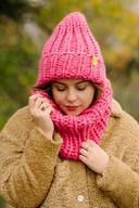 Czapki damskie - Różowy komplet zimowy czapka i komin Peruvian WOOLY - miniaturka - grafika 1