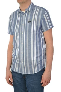 WRANGLER 1PKT SHIRT REAL NAVY KOSZULA KRÓTKI RĘKAW W PASKI - Koszule męskie - miniaturka - grafika 1