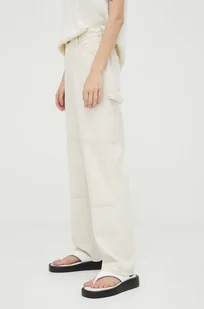 Mustang spodnie Style Ava Loose Wide Cargo damskie kolor beżowy szerokie high waist - Spodnie damskie - miniaturka - grafika 1