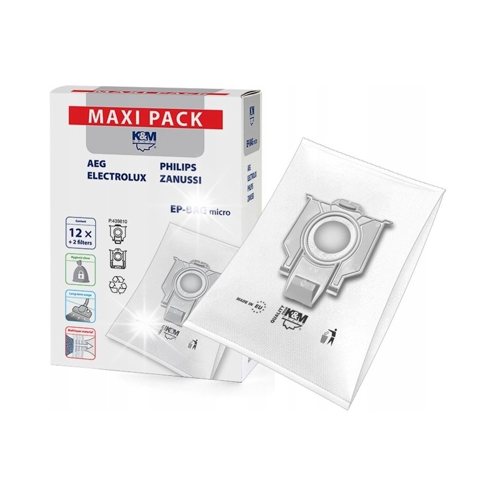 12x WORKI FLIZELINOWE EP-BAG do odkurzacza PHILIPS ELECTROLUX + HEPA