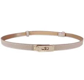 Paski - Damski Pasek Wąski Regulowany Złota Klamra Skóra - miniaturka - grafika 1