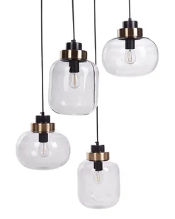 BELIANI Lampa wisząca szara przezroczyste szklane klosze czarne metalowa okrągłe 4-punktowe oświetlenie do mieszkania salon - Oprawy, klosze i abażury - miniaturka - grafika 1