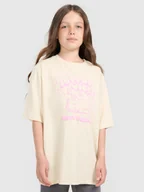 Koszulki dla dziewczynek - 4F T-shirt oversize z nadrukiem dziewczęcy - beżowy 140 (9-10 lat) - miniaturka - grafika 1