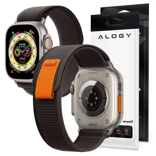 Pasek Alogy Sport na rzep do Apple Watch 4/5/6/7/8/SE/Ultra (42/44/45/49mm) Czarno-pomarańczowy - Akcesoria do smartwatchy - miniaturka - grafika 1