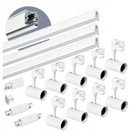Lampy sufitowe - Zestaw szynowy 3 fazowy szyna 1m+1m+1m, 9x Lampa, łącznik prosty Biały - miniaturka - grafika 1
