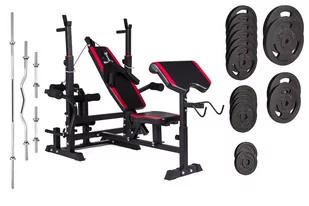 Hop-Sport Zestaw obciążeń Strong 129 kg z ławką HS-1075 wyciągiem i modlitewnikiem - Pozostały sprzęt siłowy - miniaturka - grafika 1