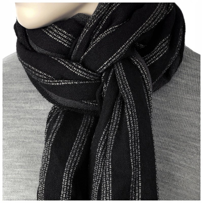 DUŻY SZEROKI 70x200 cm Szal Etola Szalik Ciepły Akrylowy Czarny Damski a01