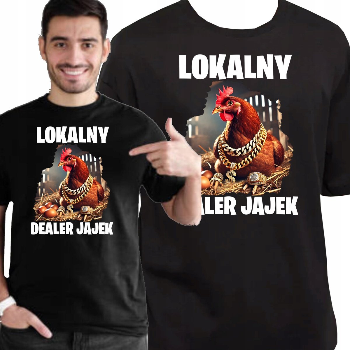 ŚMIESZNA KOSZULKA LOKALNY DEALER JAJEK DLA HODOWCY KUR S 3450 CZARNA