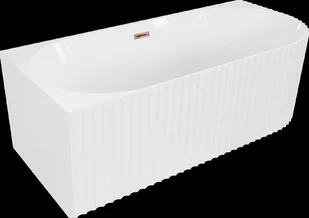 Mexen Gia wanna wolnostojąca narożna ryflowana lewa 150 x 75 cm, biała połysk, przelew różowe złoto - 52701507500L-60 - Wanny - miniaturka - grafika 1