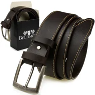 Paski - Pasek męski skórzany klamra 4 cm ciemny bąz BELTIMORE A35 brązowy, beżowy r.120-135 cm - miniaturka - grafika 1