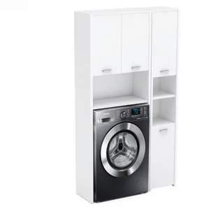 Zestaw Łazienkowy Mały HUGO Szafka Nad Pralkę i Słupek Biały Mat - Szafki łazienkowe - miniaturka - grafika 1