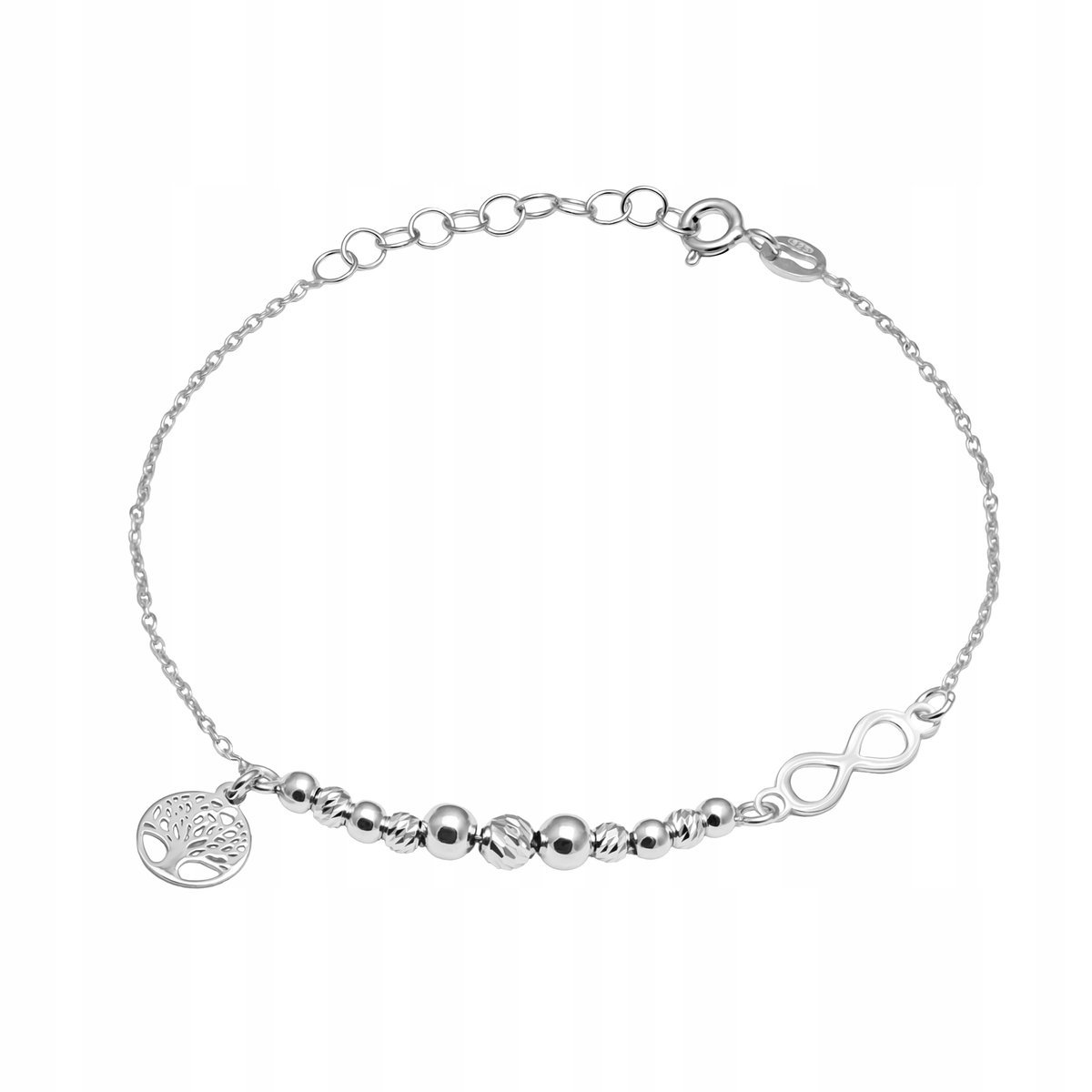 Rodowana Bransoletka Srebro pr. 925 z Motywem Drzewa i Nieskończoności