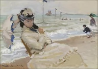 Plakaty - Galeria Plakatu, Plakat, Camille on the Beach in Trouville, Claude Monet, 29,7x21 cm - miniaturka - grafika 1