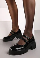 Półbuty damskie - Czarne Lakierowane Półbuty na Obcasie Ozdobione Paskami Ivarith - miniaturka - grafika 1