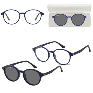 Okrągłe okulary pod korekcję z polaryzacyjną nakładką przeciwsłoneczną CLIP-TRC-190C-1 - Okulary korekcyjne, oprawki, szkła - miniaturka - grafika 1