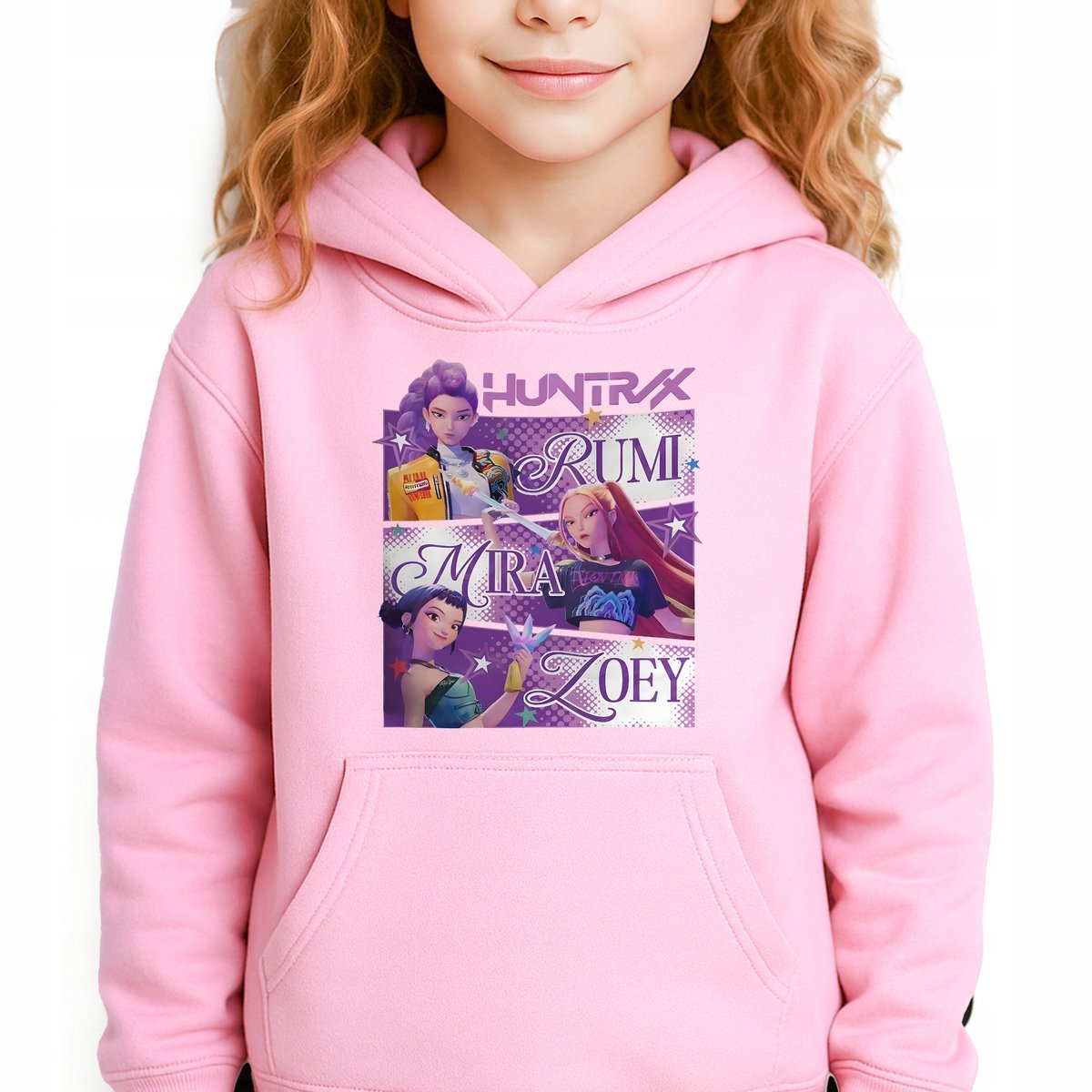 Bluza Dziecięca Różowa Z Kapturem ŁOWCZYNIE DEMONÓW Bajka Wzory Rozm 140 cm