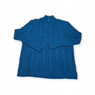 Sweter Męski XL Styl Old Money Półgolf Niebieski Warkoczowy Splot - Swetry męskie - miniaturka - grafika 1