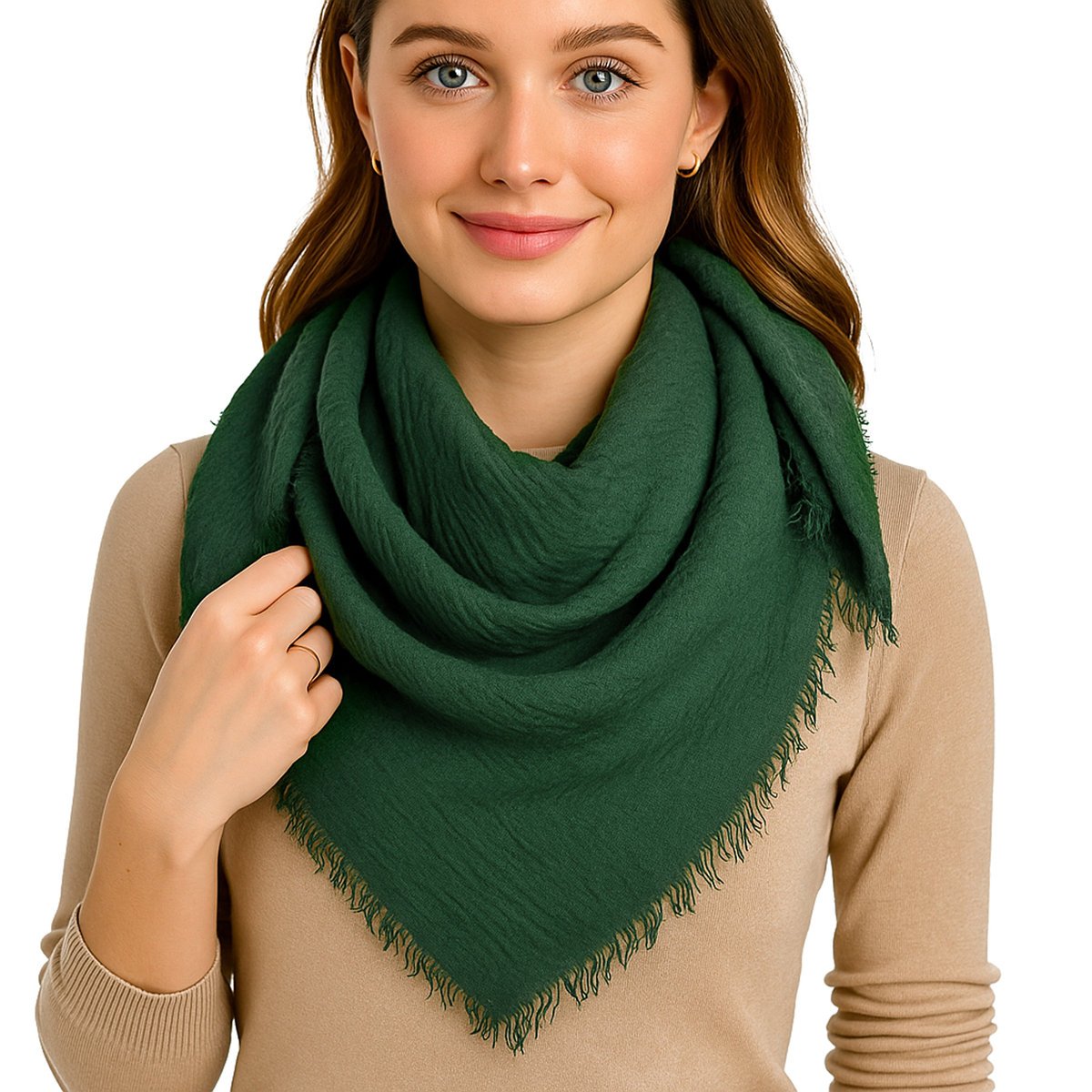 Szal damski z wiskozy ciemnozielony 180x84