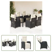 Meble ogrodowe - The Living Store 7-cz. zestaw mebli ogrodowych z poduszkami - czarny - polirattan - Meble Ogrodowe - miniaturka - grafika 1
