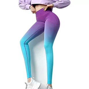 EULLA Damskie sportowe legginsy do jogi, bezszwowe, z wysokim stanem, treningowe, hip-up, fitness, spodnie do biegania, niebieski fioletowy, S - Legginsy - miniaturka - grafika 1