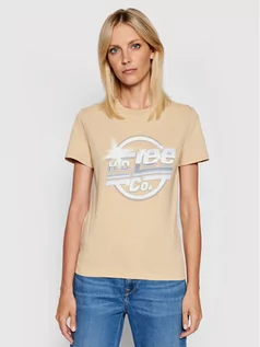 Koszulki i topy damskie - Lee T-Shirt Logo L44NEHNY Brązowy Slim Fit - grafika 1