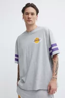 Koszulki męskie - New Era t-shirt bawełniany męski kolor szary z nadrukiem LOS ANGELES LAKERS - miniaturka - grafika 1