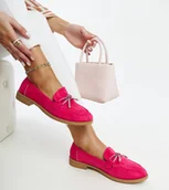 Mokasyny damskie - Ciemnoróżowe mokasyny z ozdobną kokardą Endike-39 - miniaturka - grafika 1