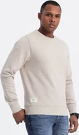 Bluzy męskie - Ombre Męska bluza dresowa BASIC z okrągłym dekoltem - jasnobeżowa V1 OM-SSBN-0175 XL - miniaturka - grafika 1