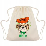 Plecaki worki - Worko-Plecak Beżowy do Szkoły na Trening na Buty Hello Arbuz Bulldog Wzory - miniaturka - grafika 1