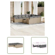Sofy ogrodowe - The Living Store 11-cz. zestaw mebli ogrodowych z poduszkami - beżowy - polirattan - Sofa Ogrodowa - miniaturka - grafika 1