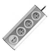 Gniazdka elektryczne - Orno Gniazdo meblowe kuchenne z ładowarką USB montowane na rzepy z przewodem 1,5m 3x2P+Z 2xUSB INOX z przewodem 1,5m FS-4 - miniaturka - grafika 1