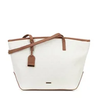 Torebki damskie - Damska shopperka z imitacji skóry duża kremowo - beżowa - miniaturka - grafika 1