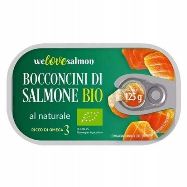 Kawałki łososia w zalewie naturalnej BIO 125g /70 g We Love Salmon