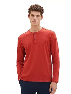 Koszulki męskie - TOM TAILOR Męska koszulka z długim rękawem z dekoltem Henley, 14302-Velvet Red, L - grafika 1
