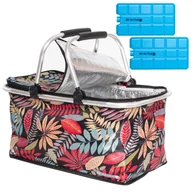 Torby i wózki na zakupy - Kosz termiczny piknikowy 30L z wkładami chłodzącymi, plażowy, składany z uchwytami wzór czerwone liście Be-active.pl - miniaturka - grafika 1