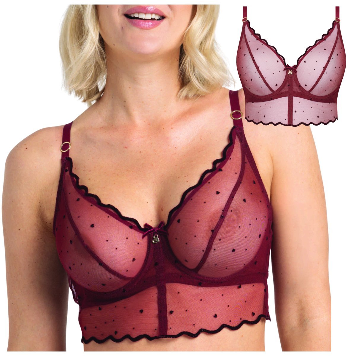 Biustonosz miękki braletka longline Samanta Melania A144 bordo w serca 80D