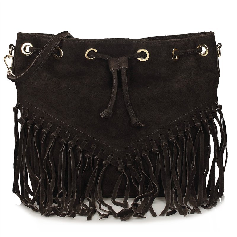 Stylowa skórzana listonoszka z ozdobnymi frędzlami Toscanio G145