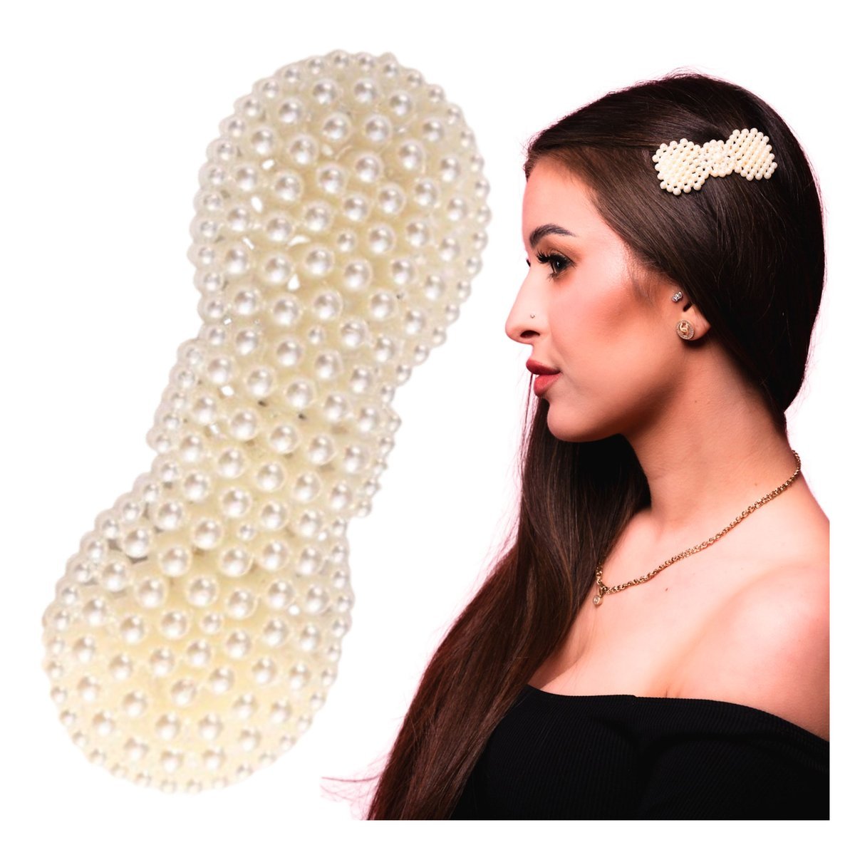 Spinka do Włosów Złota Biała Wsuwka z Perłami Ślubna Lekka i Bezpieczna