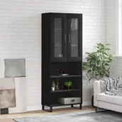 Szafki nocne - vidaXL Witrynka, czarna, 69,5x34x180 cm, materiał drewnopochodny - miniaturka - grafika 1
