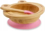 Miseczki i talerzyki dla dzieci - Miska dla dziecka bambusowa z różową przyssawką i łyżeczką ekologiczna - miniaturka - grafika 1