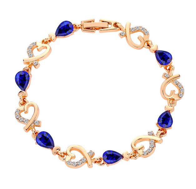 Damska bransoletka w kształcie serca z cyrkoniami 20 cm niebieski