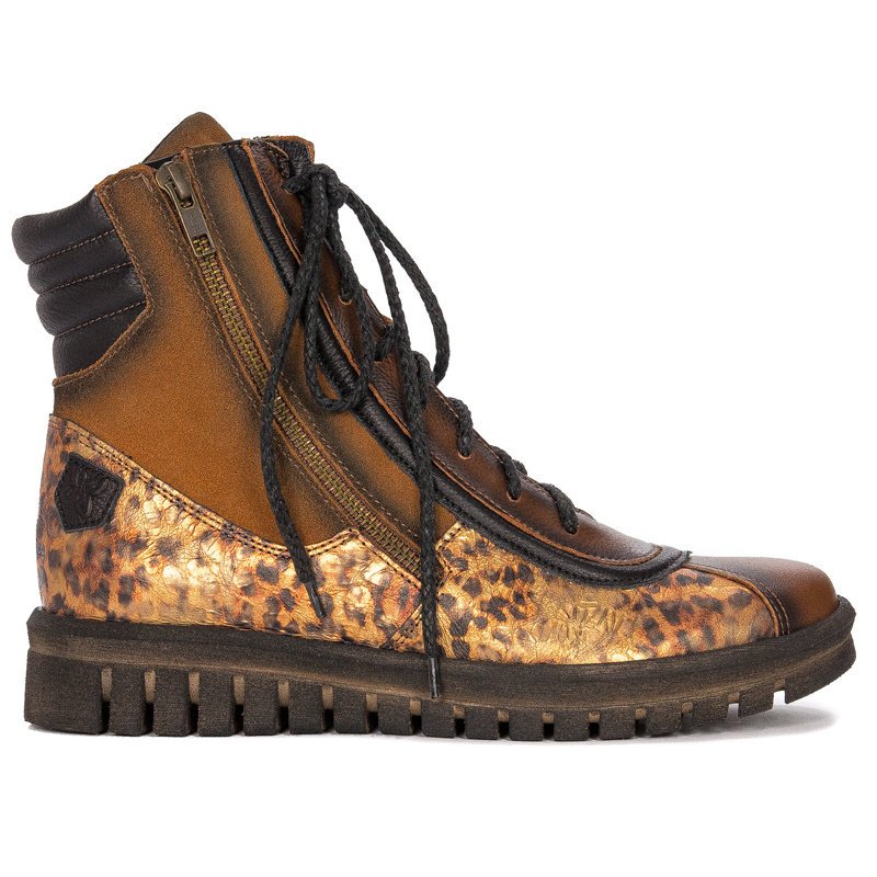 Botki damskie Maciejka skórzane na platformie rude-37