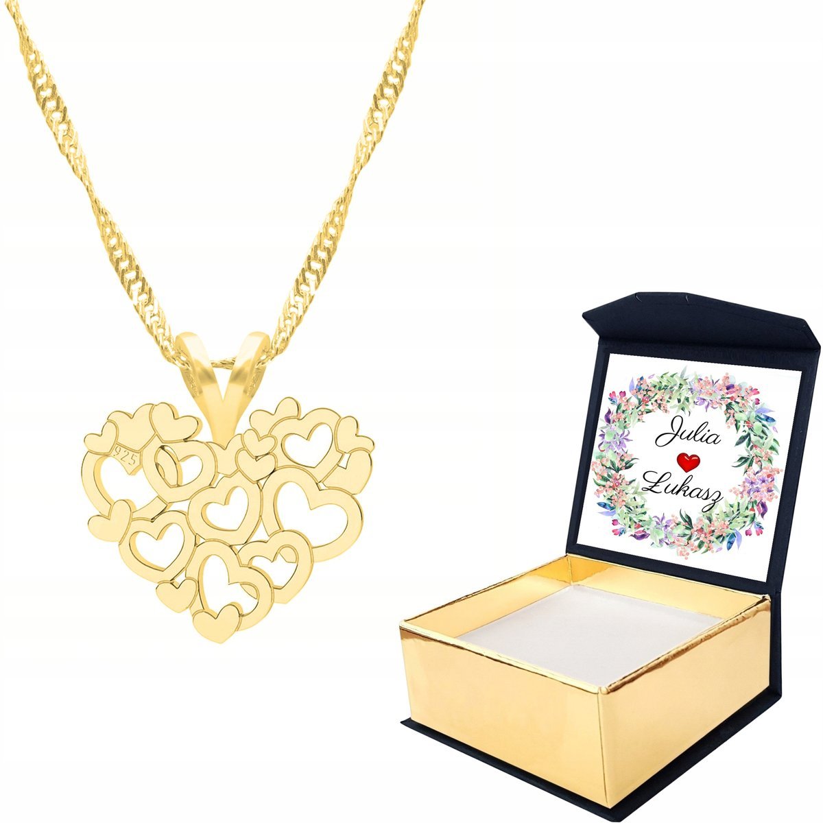 Naszyjnik złoty 925 Serce Heart + WŁASNY NADRUK